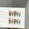 Women Press‑On Nails Pure‑Handmade Amber Cat‑Eye Pile Rhinestone Sparkling Light‑Luxury False Nail Patches