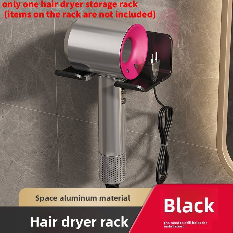 Aluminum Wall Mount Hair Dryer Holder For Bathroom Storage