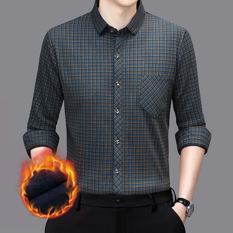 

Мужская клетчатая рубашка-кардиган с длинным рукавом, на плюшевой подкладке, теплая, для осени и зимы L