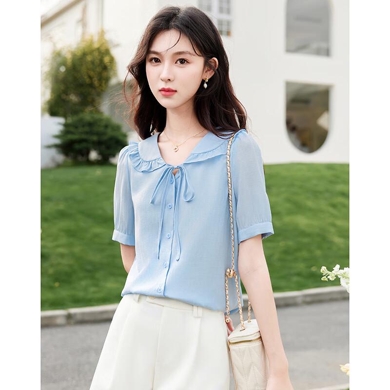 Women's Summer Lace Peter Pan Collar Short-Sleeve Blouse