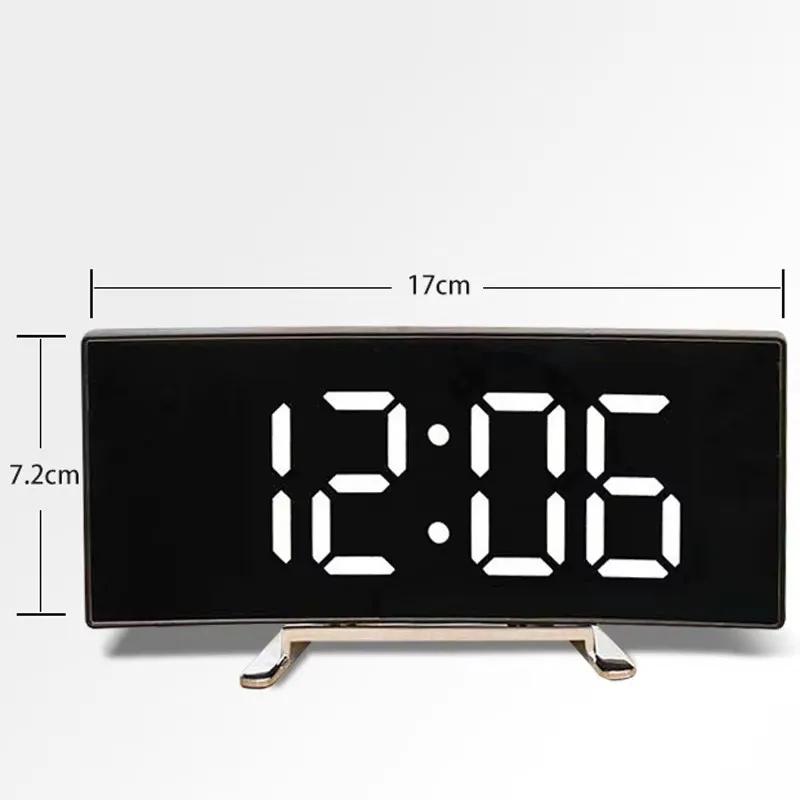 LED Digital Alarm Clock Curved Screen Mirror Display Silent Smart Desktop Clock Student Bedroom Table Clock