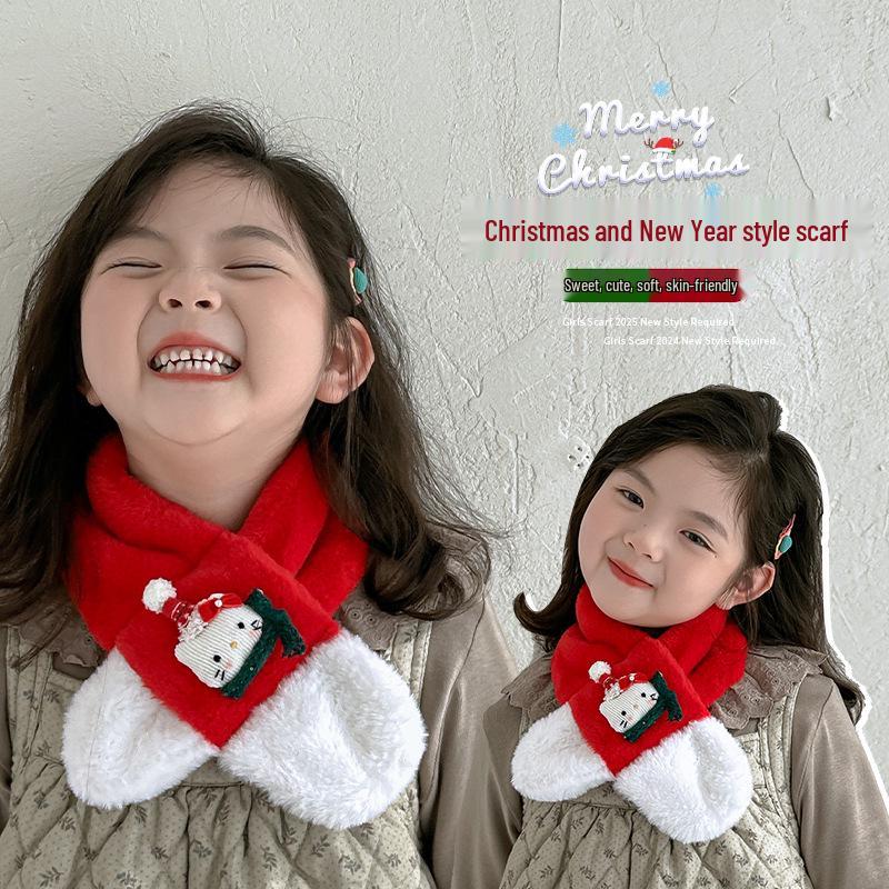 Kids' Red Knit Scarf: Winter Plush Neck Warmer