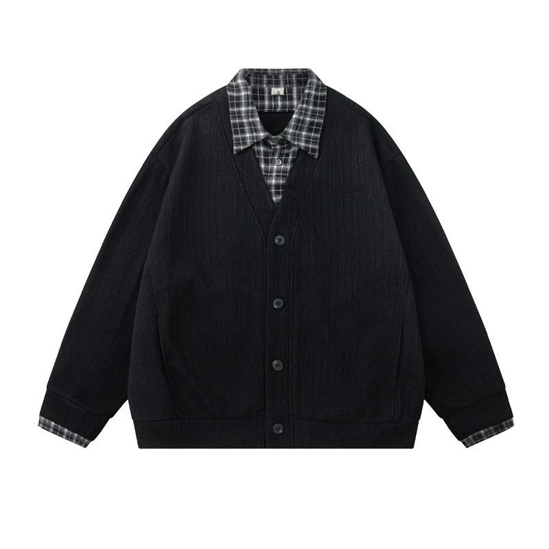 Top-Rated Unisex Korean Patchwork Cardigan: Two-Piece Look, Knit Sweater for Spring & Autumn