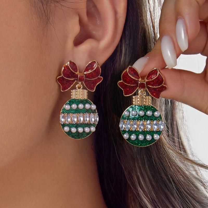 Holiday Dangle Earrings Christmas Drop Jewelry with Gold Tone Glitter Finish for Parties Dinners and Seasonal Styling