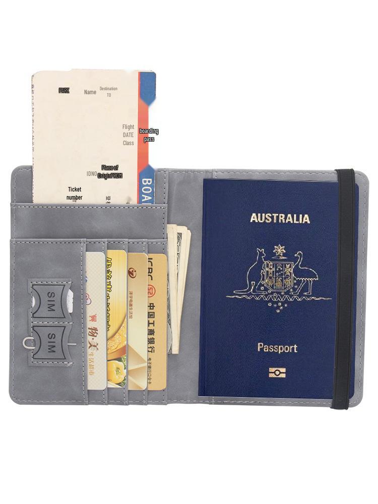 Australian Anti-magnetic Leather Passport Holder with Multi-card Slots and Elastic Band