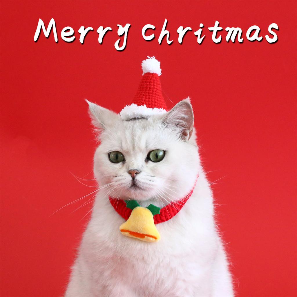 Christmas Cat Balls Toy Accessories Furry Balls Pompoms Mini Christmas Hat Collar Cat Toy Attachments Balls