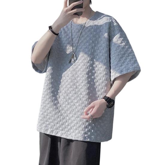 O-Neck Short Sleeve 3D Waffle Men T-shirt Summer Solid Color Simple Tee Shirt Streetwear