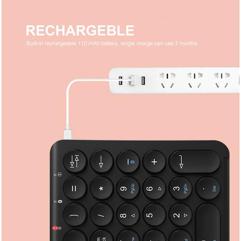 CENMEN Pavé Numérique Bluetooth 22 Touches – Clavier Sans Fil Rechargeable, Touches Rondes Silencieuses, Design Ergonomique Blanc