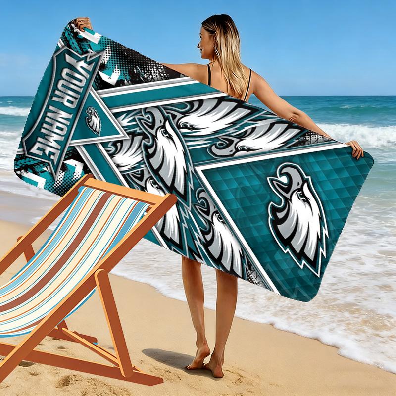 Name Custom Philadelphia Eagles Print Beach Towel, Large Soft Quick Dry Towel for Beach Camping Swimming