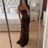 European Summer 2025 Sexy Spaghetti Strap Lace Patchwork Long Dress for Women