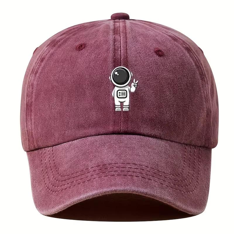 New Vintage Washed Black Baseball Cap Astronaut Print Adjustable Dad Hat Unisex Comfortable And Versatile