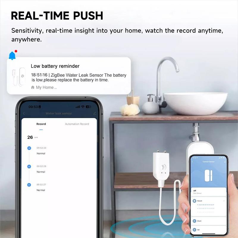 1-4PCS Zigbee Water Leak Sensor Water Leakage Detector Alarm App Remote Monitoring Kitchen Bathroom Flood Home security system