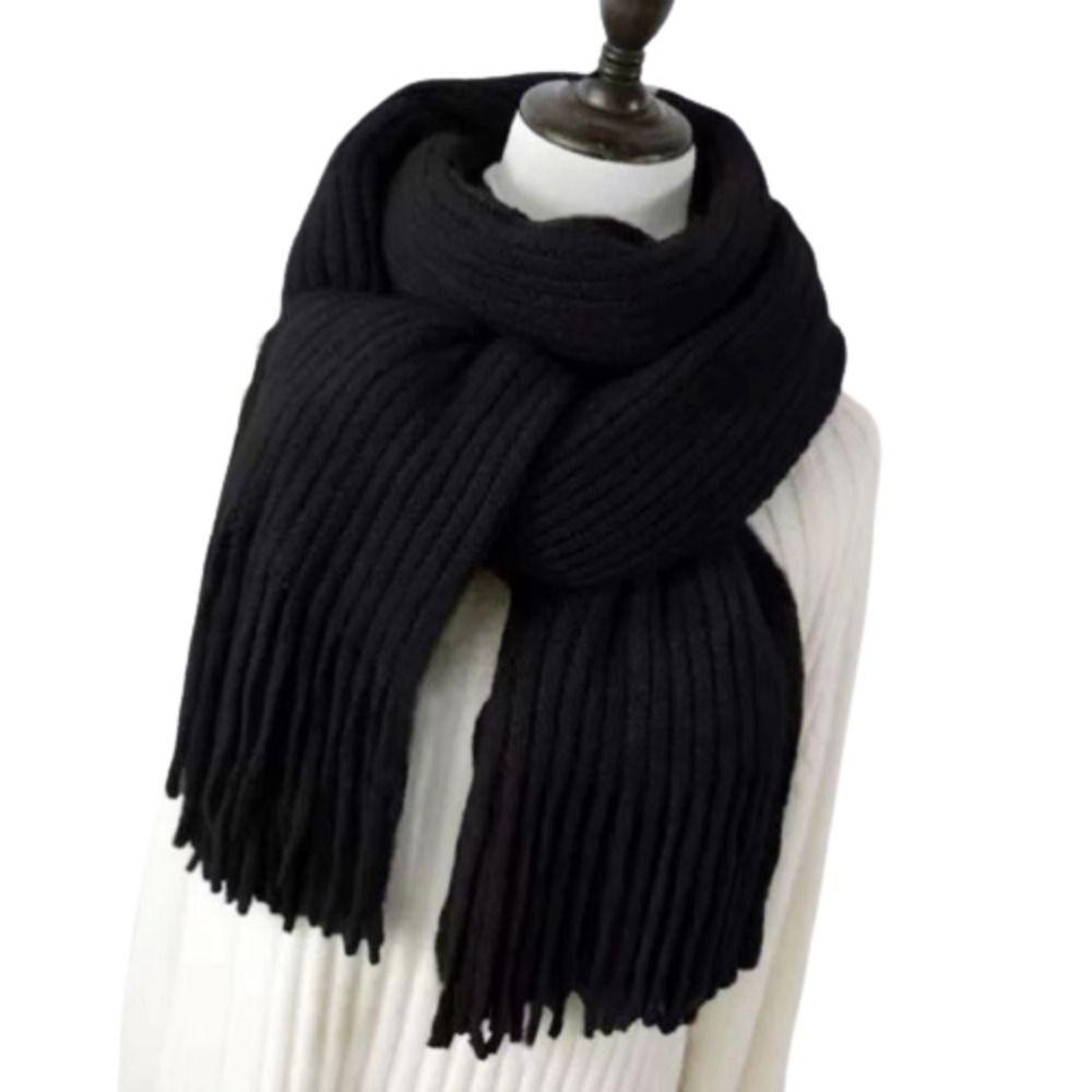 Long Tassel Winter Cashmere Scarf Warm Knitted Scarf Fashion Solid Color Scarves  Women