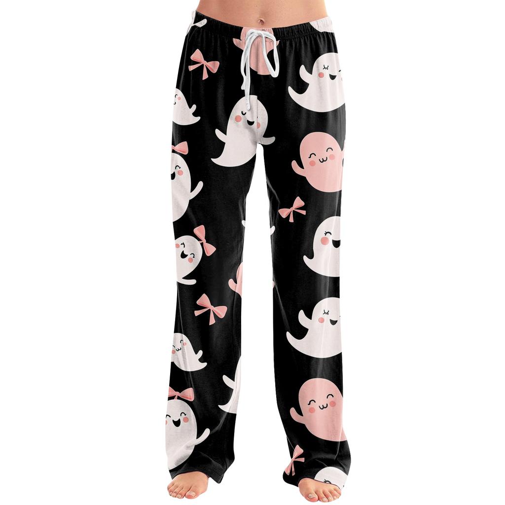 Damen Halloween Print Kordelzug Hose Lässige Lounge Hose Elastische Taille Entspannte Passform Volle Länge Weicher Stoff