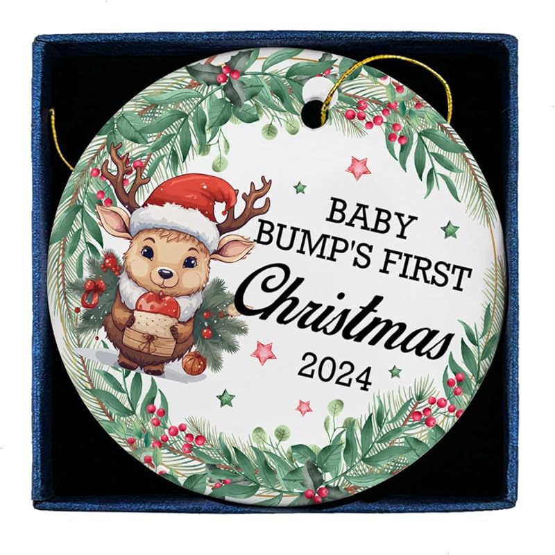 First Christmas As a Family Ceramic Ornament 2024, New Parents Gifts for Couples Mom Dad Newborn, New Mom Dad Baby Gifts Ideas, Baby 1st Ornament
