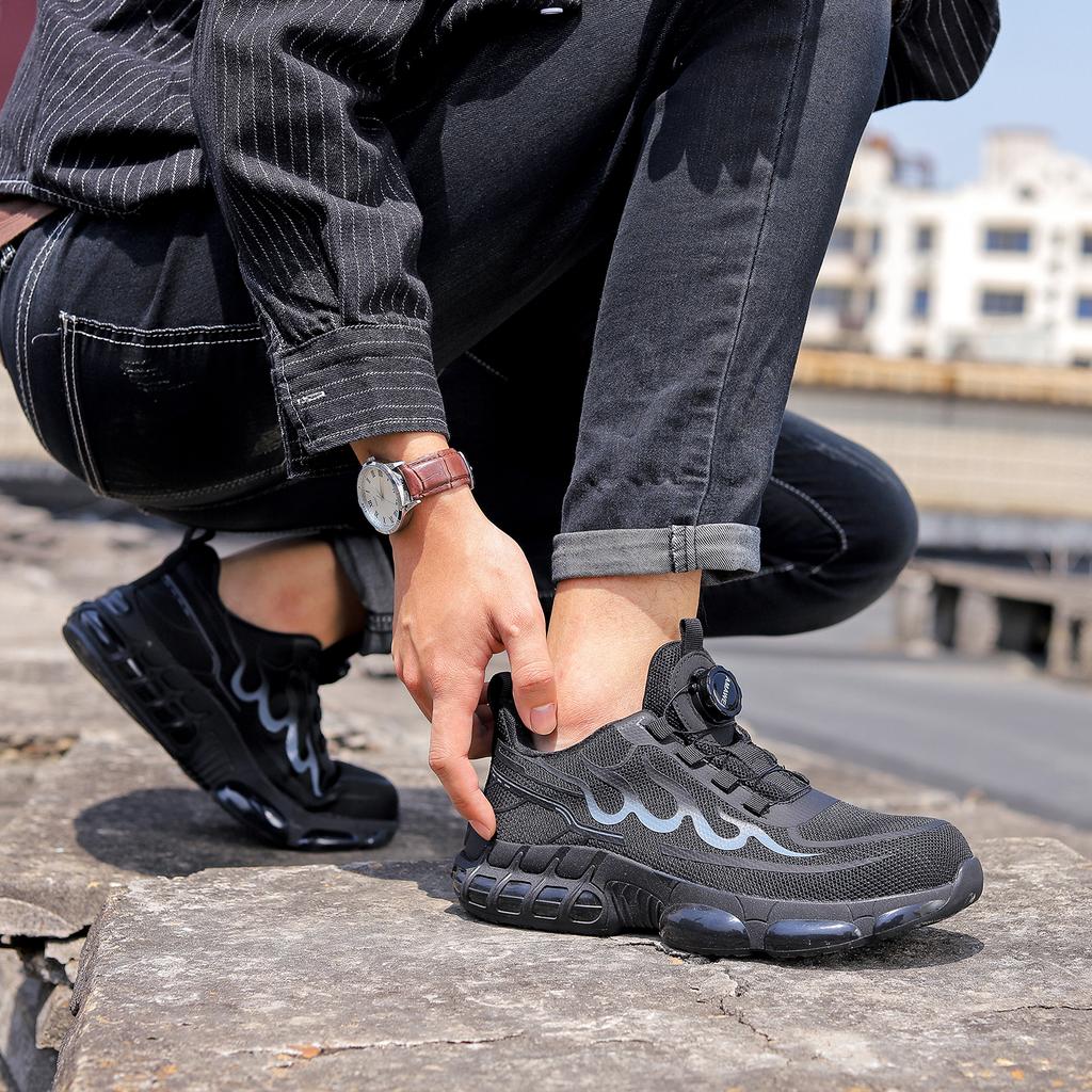 Rotating Button Safety Work Shoes For Men Steel Head Boots Male Indestructible Construction Non Slip Male Soft Work Shoes