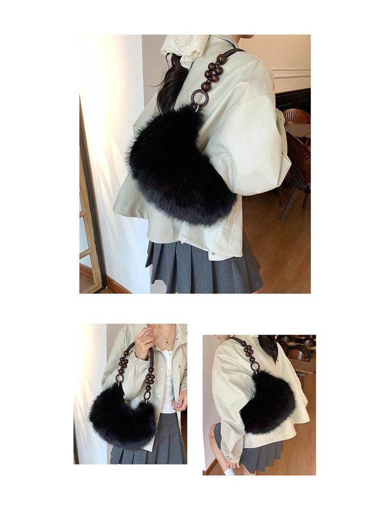 Women's Versatile Retro Plush Shoulder/Crossbody Handbag - Lightweight and Fashionable Travel Underarm Bag.