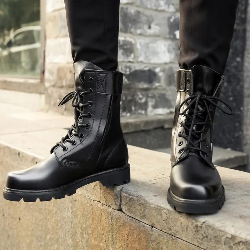 Natural Wool Military Boots Men Steel Toe Shoes Winter Mens Genuine Leather Work Boots Cowboy Tactical Boot Men Winter Boots