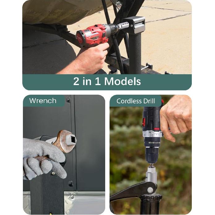 Heavy Duty Trailer Jack Drill Adapter with Cordless Drill, 1/2 to 1 Stainless Steel Socket Adapter Fits Any 1" Drive On Trailer Jack