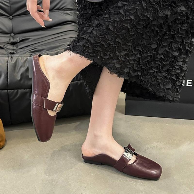 Fashion Elegant Women Marie Janes Shoes Square Toe Flats Loafers Casual Woman Shoes New 2025 Spring Buckle Sandals Shallow Zapatos Mujer