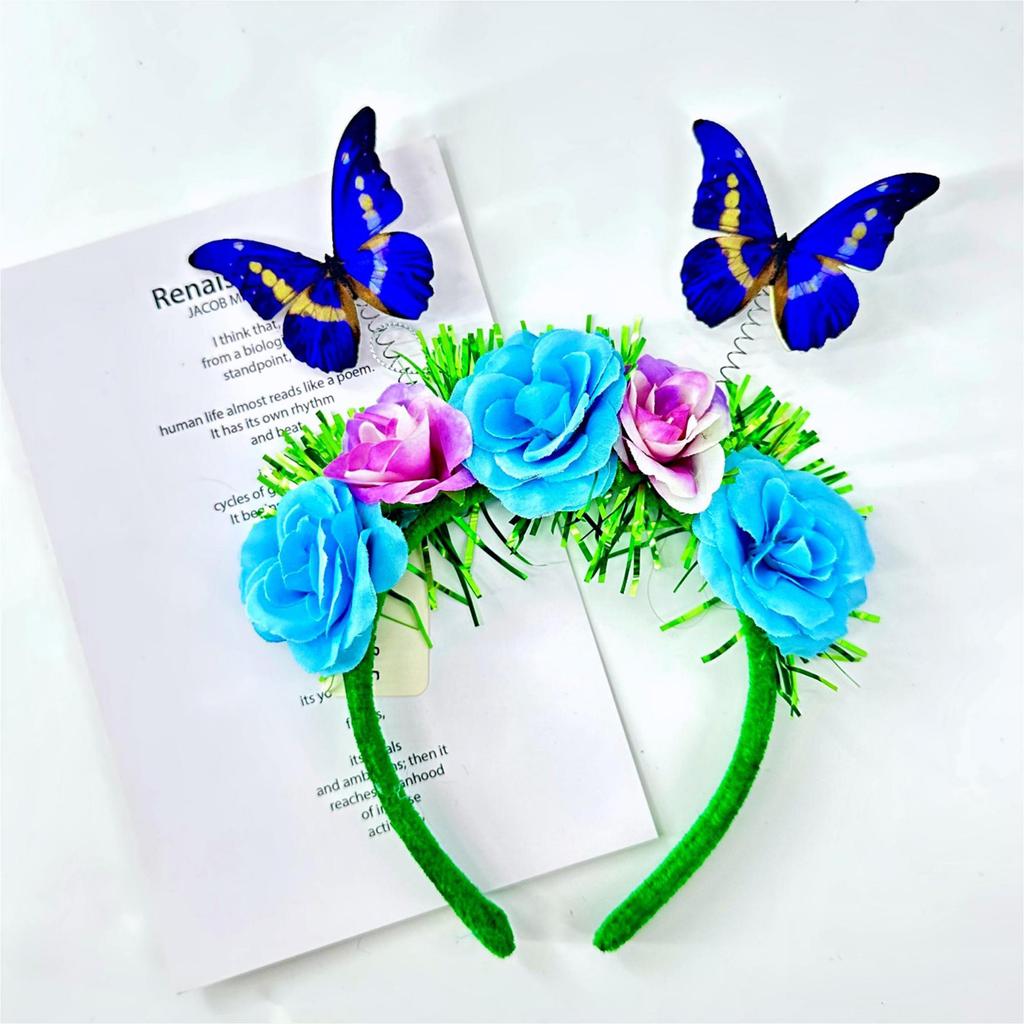 Colorful Butterfly Headband for Adult Elegant Flower Headhoop Carnival Party Headdress Stage Performances Props Headwear