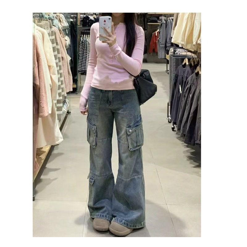 

Женские весенние состаренные ретро джинсы с высокой посадкой и микро-клешем M синий