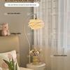 Elegant Cream Floor Lamp with Table and Storage - Perfect for Bedroom or Living Room Décor.