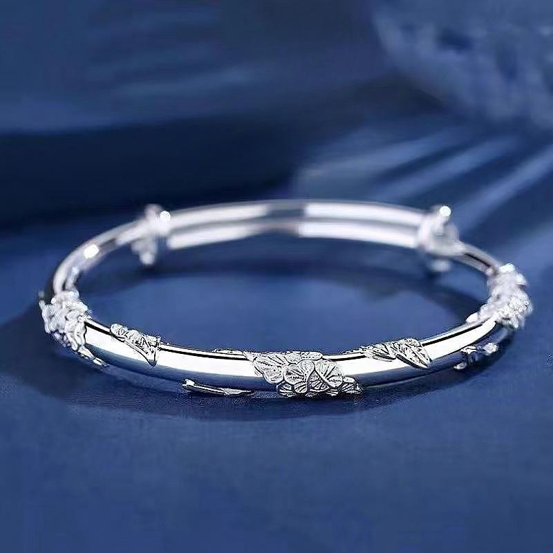 Silver-plated Bracelet S925 Silver Bracelet Wedding Bracelet Flower Silver-plated Bracelet Female Fashion Young Push-pull Adjustment Bracelet