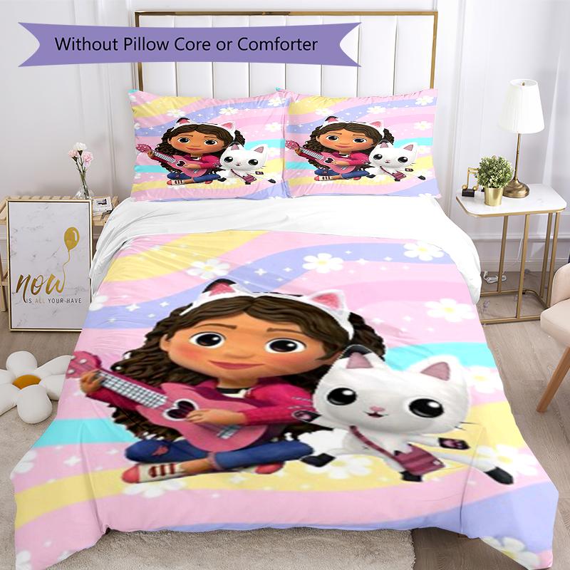 3pcs Gabby’s Dollhouse Bedding Set Duvet Cover Closure Includes 1 Duvet Cover & 2 Pillowcases, Soft and Comfortable for All Seasons.