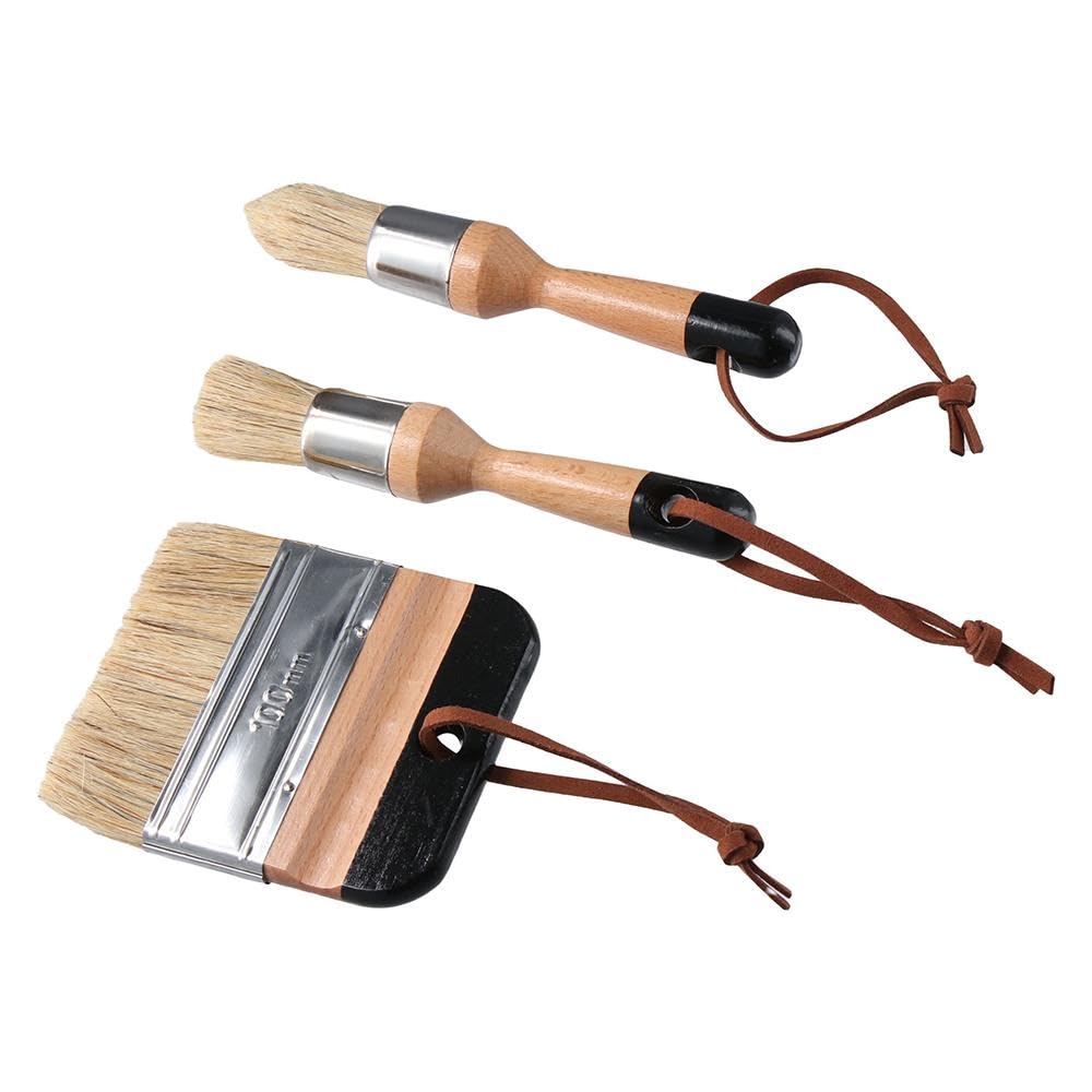 Qicarkey Chalk and Wax Paint Wooden Handle Oval Brushes with Flat and Round Pointed Bristles for Acrylic Stencil Brushes 3-Piece Brushes, Painting,