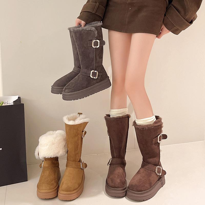 [Fanfna] Snow boots women's 2025 winter new velvet thick-soled cotton boots medium boots cold-proof long thermal shoes