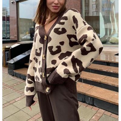 Autumn And Winter Animal Knit Cardigan Women's Soft Thickened Leopard Knit Sweater