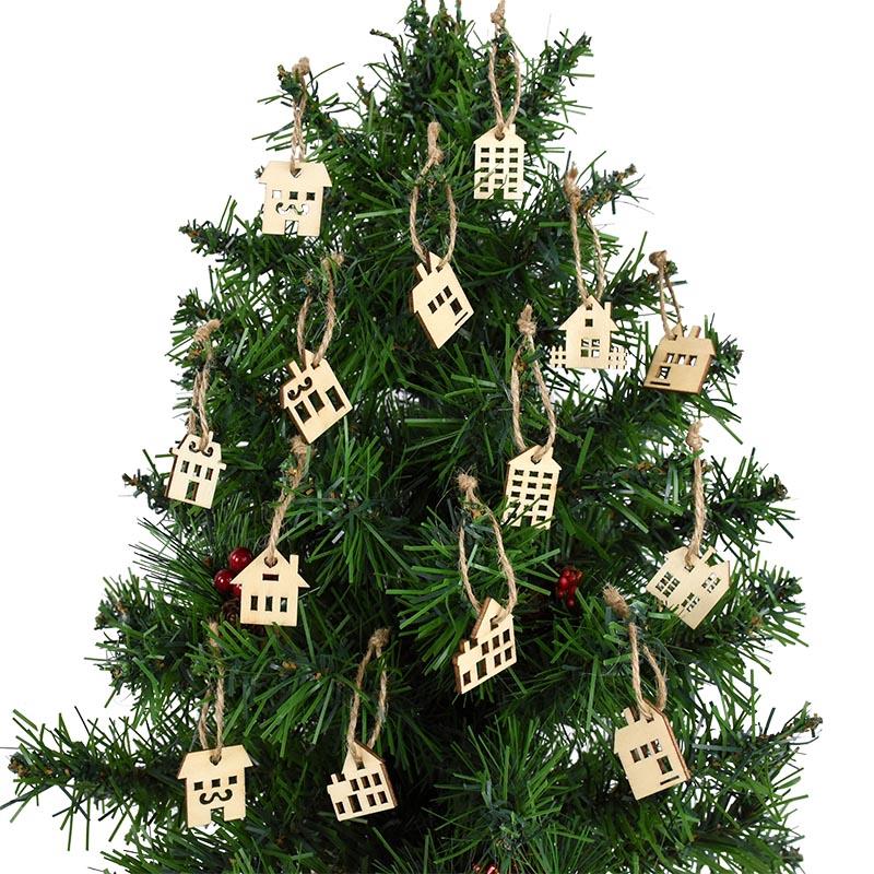 50Pcs Christmas Wooden House DIY Craft Xmas Tree Hanging Ornaments Pendant 2024 Christmas Decoration for Home New Year Kids Gift