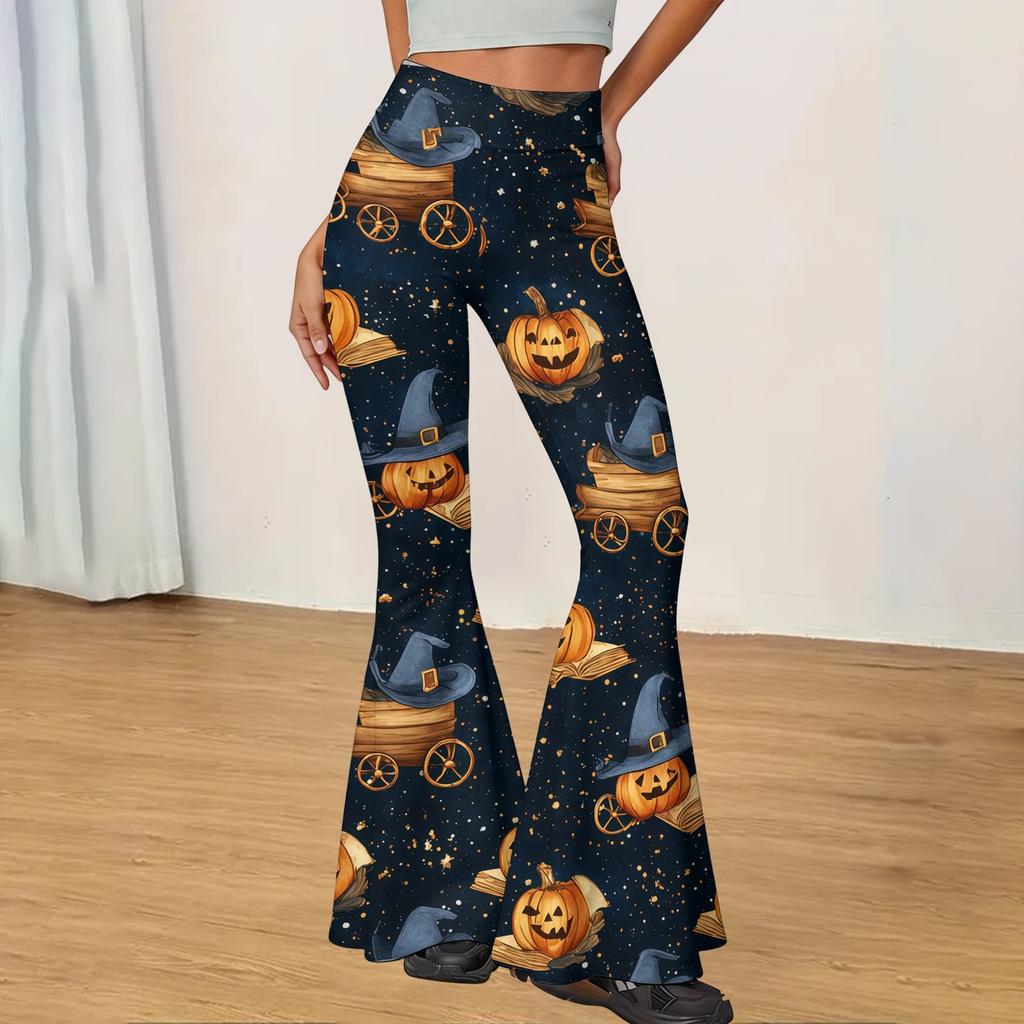 Women's Casual Halloween Print Flared Yoga Pants High Waist Stretchy Bootcut Leggings for Everyday Wear