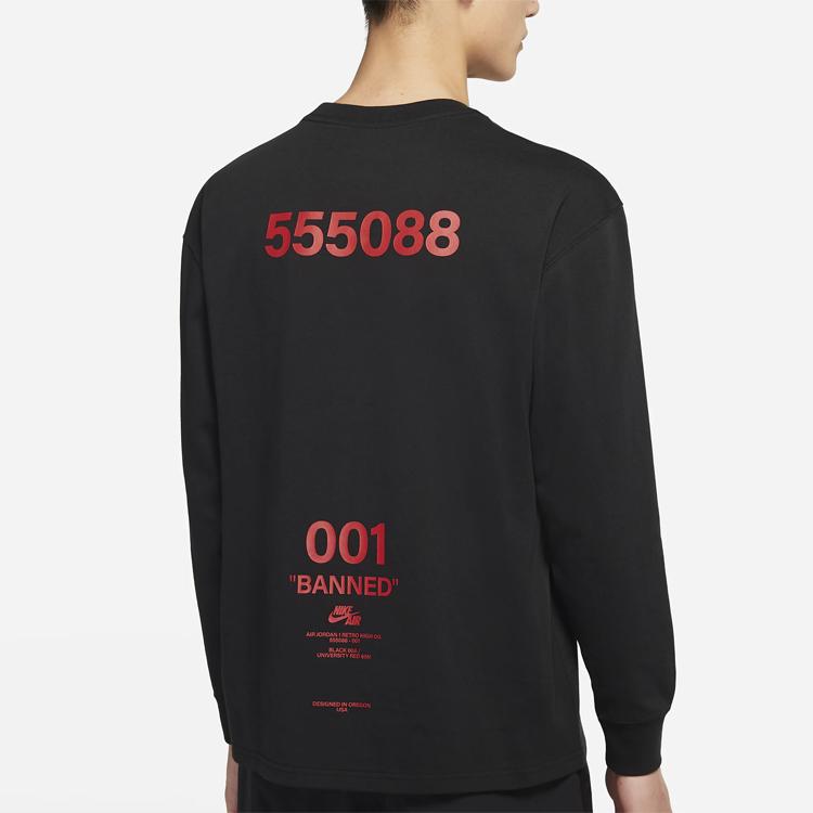 Jordan Logo Print Loose Round Neck Long Sleeve T-Shirt Men Tops Black DM3544-010