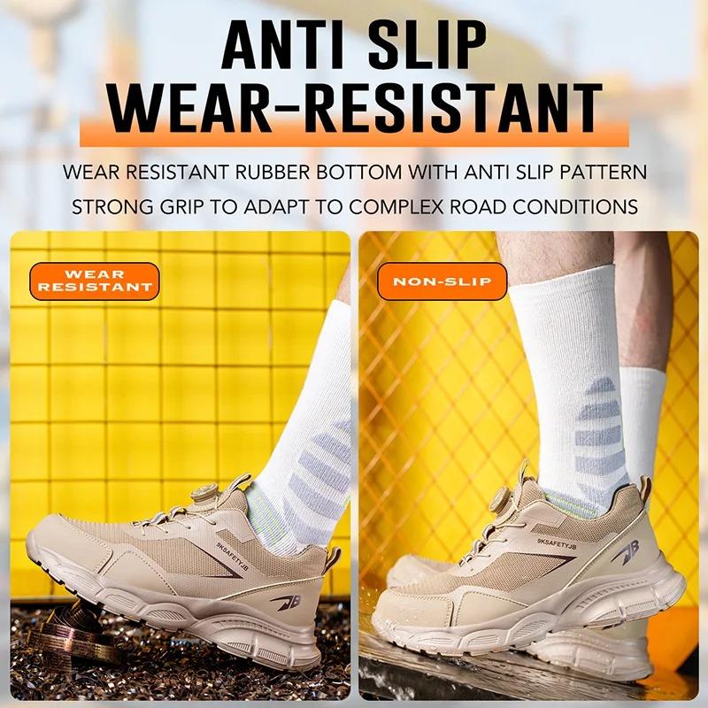 Fashion Breathable Work Shoes For Men Anti-smash Anti puncture Safety Shoes Men boots Rotating Button Indestructible Shoes Male Sneakers
