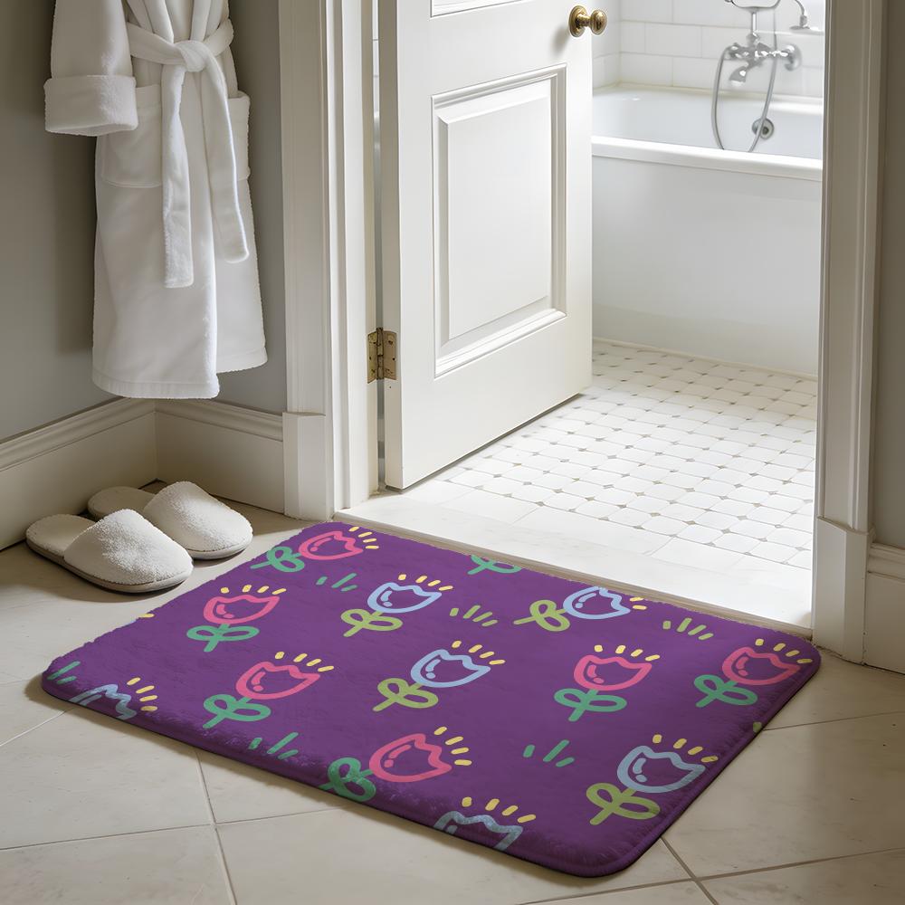 Cute Cartoon Tulip Floor Mat Soft Flannel Absorbent Mat Non-Slip Rug Home Bedroom Bathroom