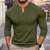 Mens Vintage Color Block Long Sleeve Crew Neck Henley T Shirt Casual Top