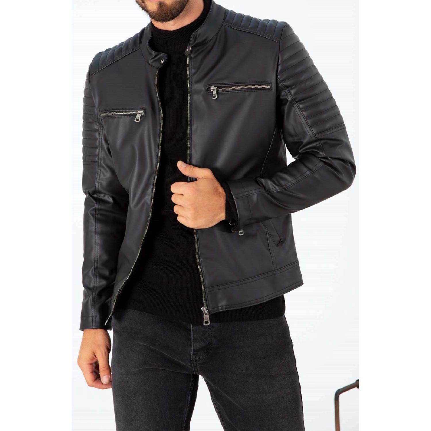

Men s Slim Fit Leather Jacket S чёрный