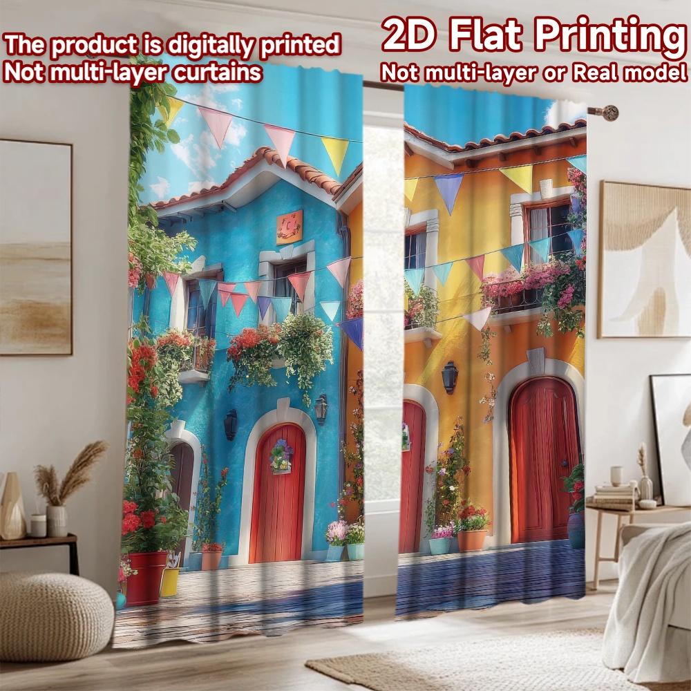 2D flat Photography Backdrop Background cloth Festive Colorful Houses 100% Polyester Birthday Party Perfect for New Year