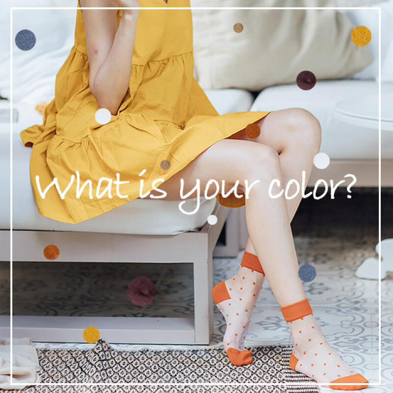 SSRU032_Colored Dot See-Through Socks Orange Brown