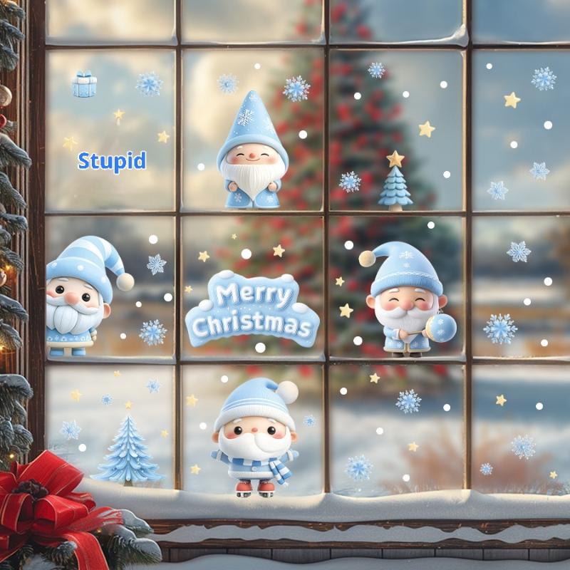 1/2/3/4/6/9 Sheets Winter Snowman Santa Claus Snowflake Static Electricity Decals Christmas Window Stickers Ornaments Xmas Decor