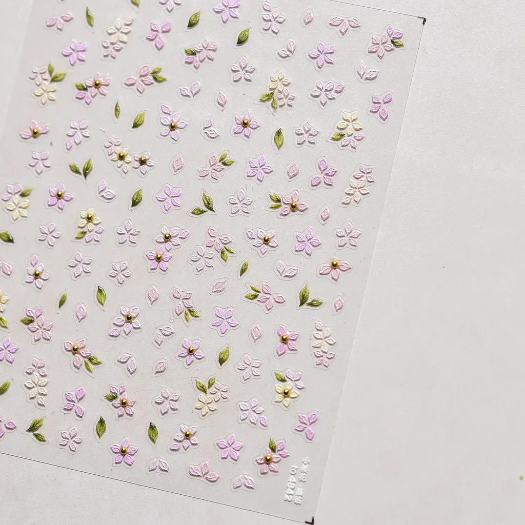 Charming Petal Flower Colorful Wildflowers Daisy Leaves 5D Relief Self Adhesive Nail Art Sticker Decoration Manicure Decal DIY