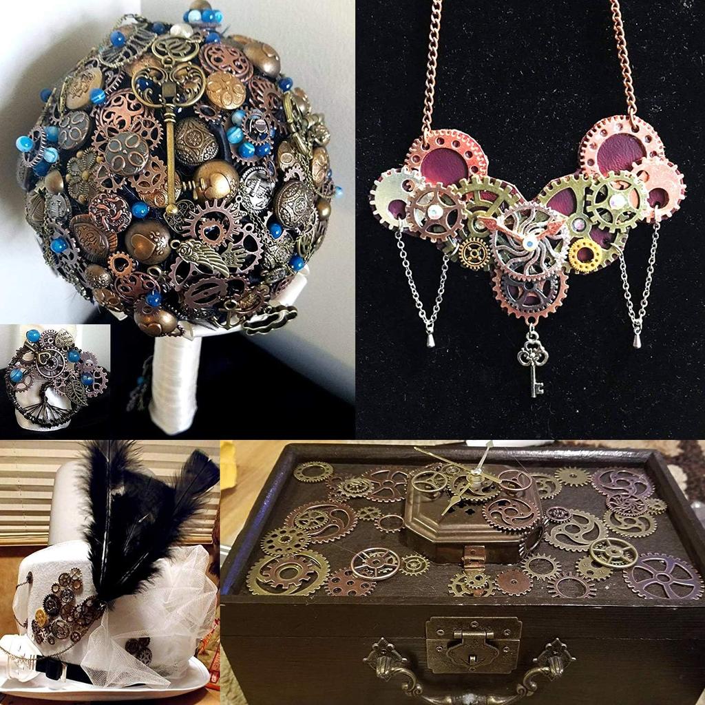 50Gram DIY Assorted Color Antique Metal Steampunk Gears Charms Pendant Clock Watch Wheel Gear Crafting, Jewelry Making Accessory