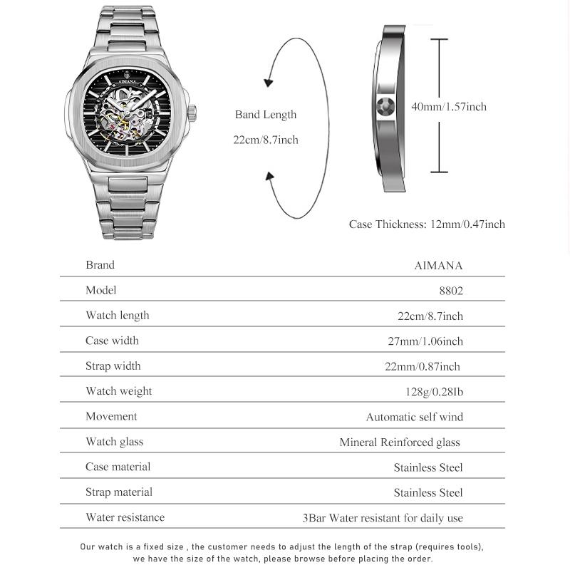 Skelett Automatische Mechanische Uhren Wasserdicht Leuchtende Zeiger Edelstahlarmband Luxus Dress-Armbanduhr für Herren