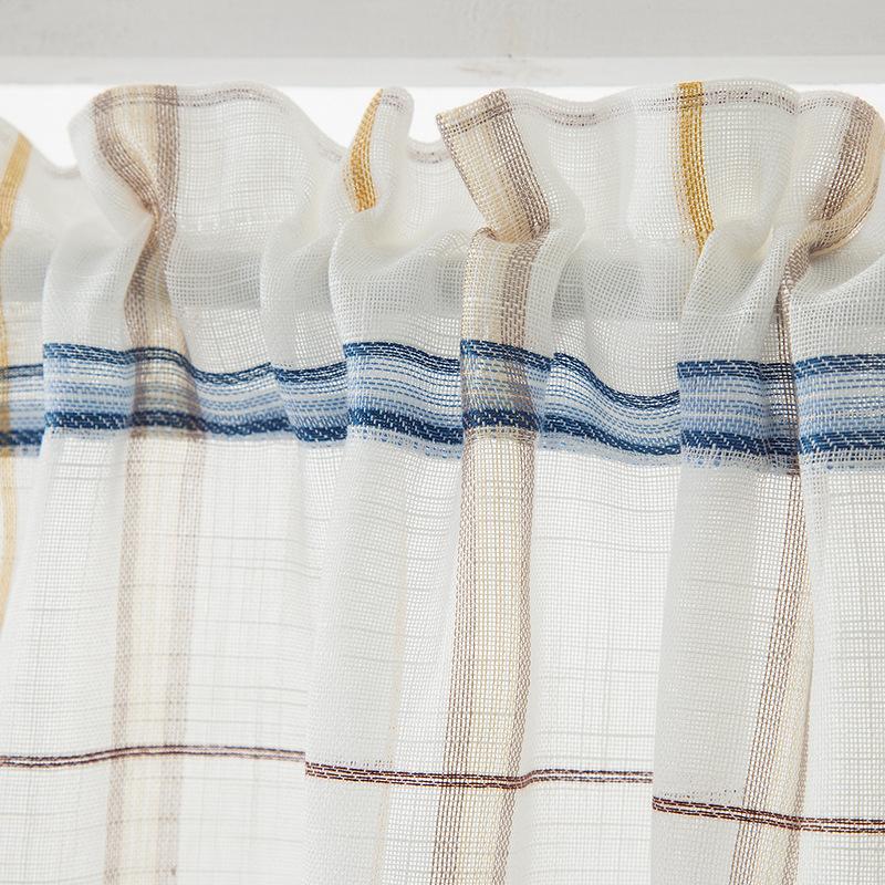 Kitchen Curtains Linen Plaid Yarn Piercing Rod Finished Linen Curtains
