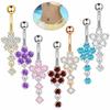Rhinestone Flower Pendants Belly Button Ring Stainless Steel Body Piercing Jewelry  Gift