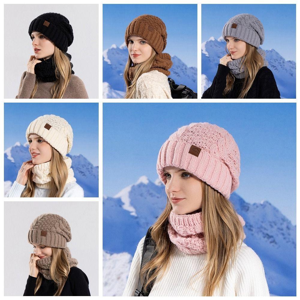 Fleece Lined Winter Beanie Hat Scarf Set Thicken Warm Wool Hat Thermal Knit Cap Winter Season