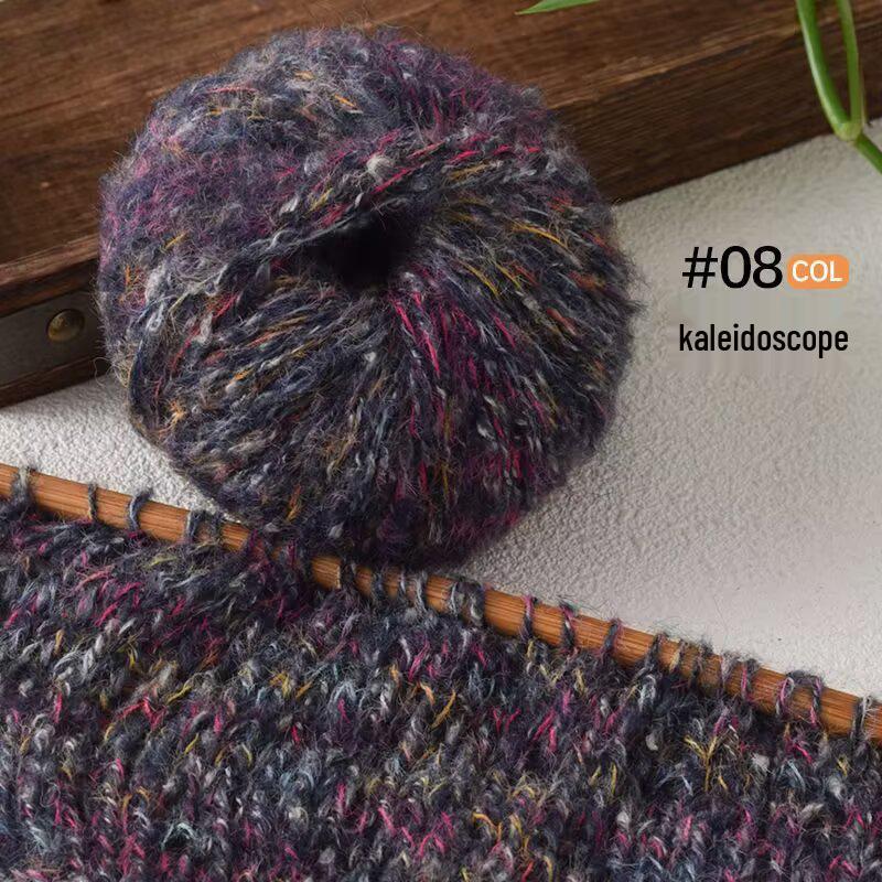 Hand-Knitted Colorful Mohair Scarf, Sweater, Hat – Seven-Color Fine Spinning Yarn