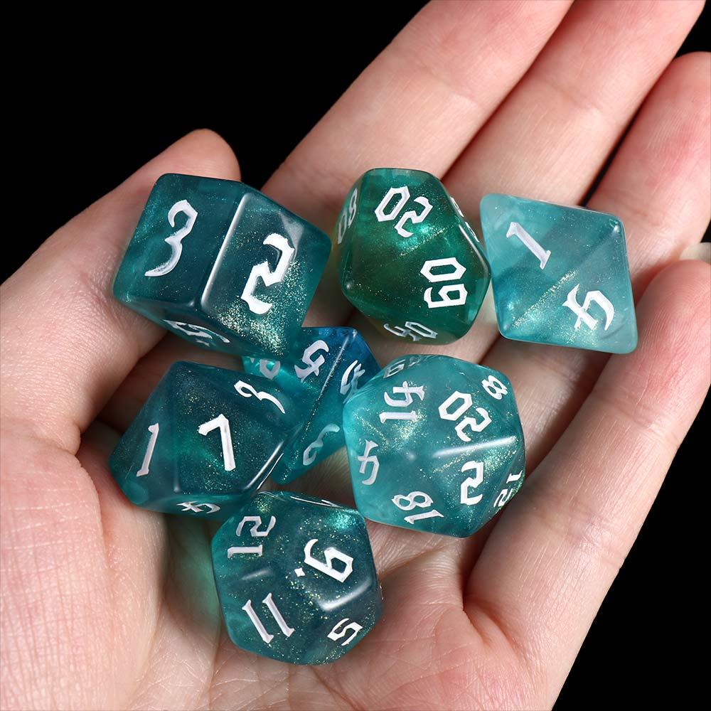 Games Table Game Carved Pattern Dice Set 7-Die Two-tone Dice Set Iridescent Glitter Polyhedral Dice